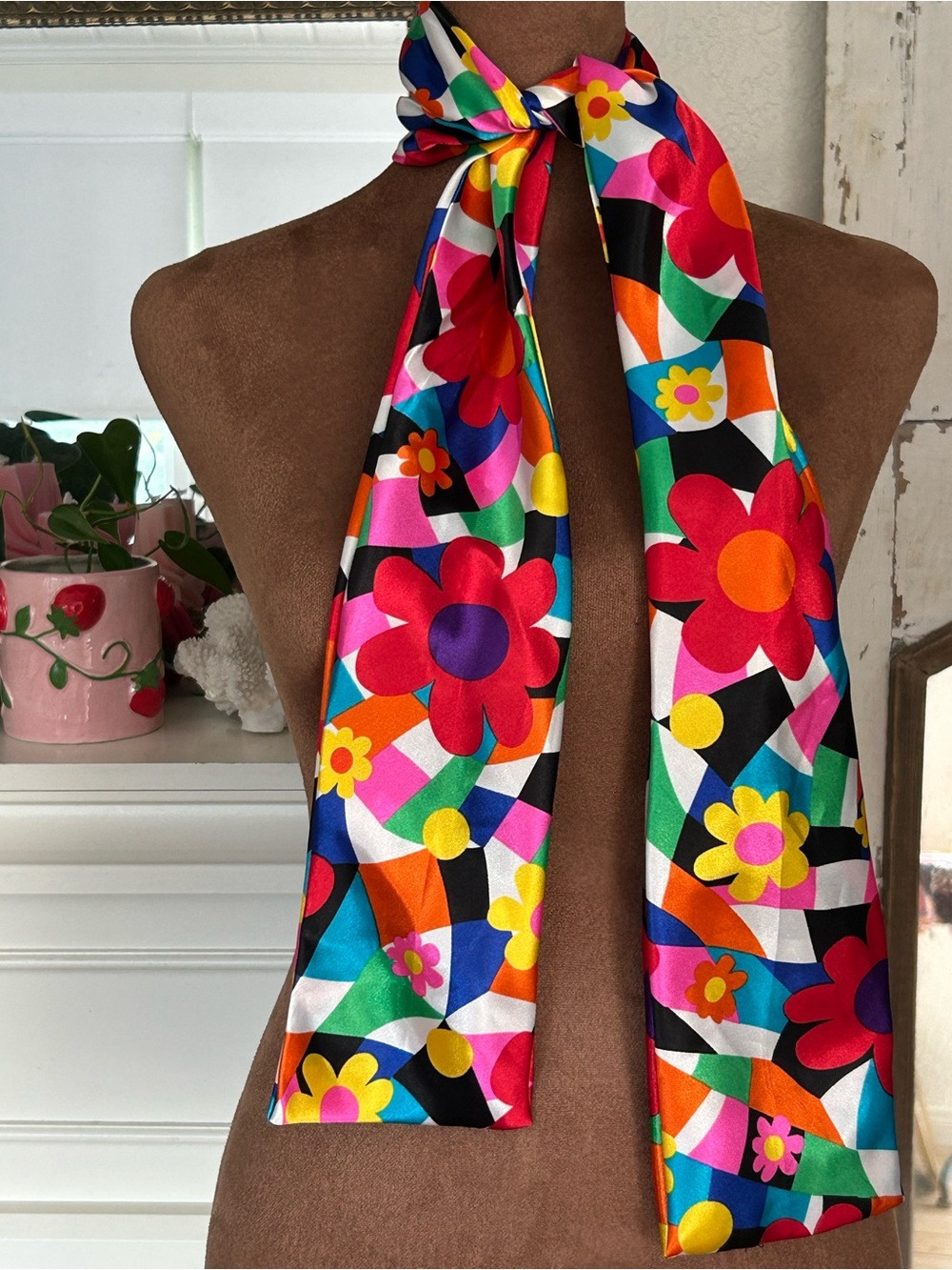 Multicolor Floral Satin Neck Scarf